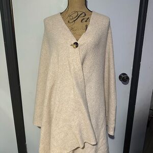 Long Cream Cardigan with Deep V-Neck
